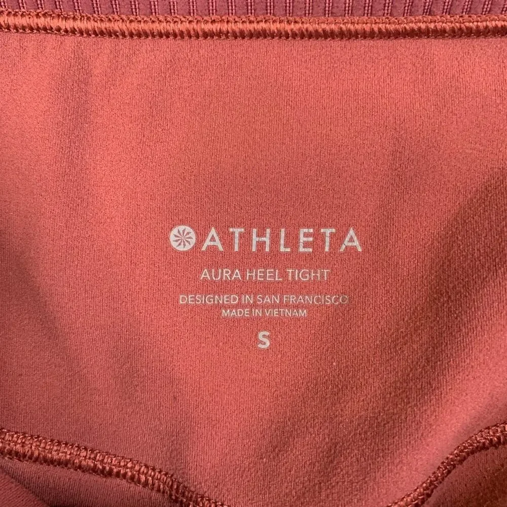 Athleta Tights Womens S Small Brick Red Aura Heel Stretch Mesh Panel Workout